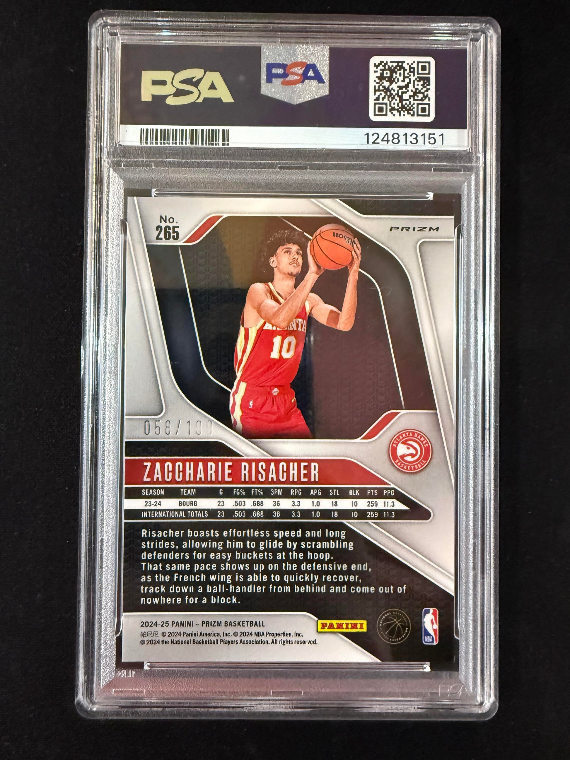 #265 Zaccharie Risacher 2024-25 Panini Prizm /199 Hawks Orange Seismic