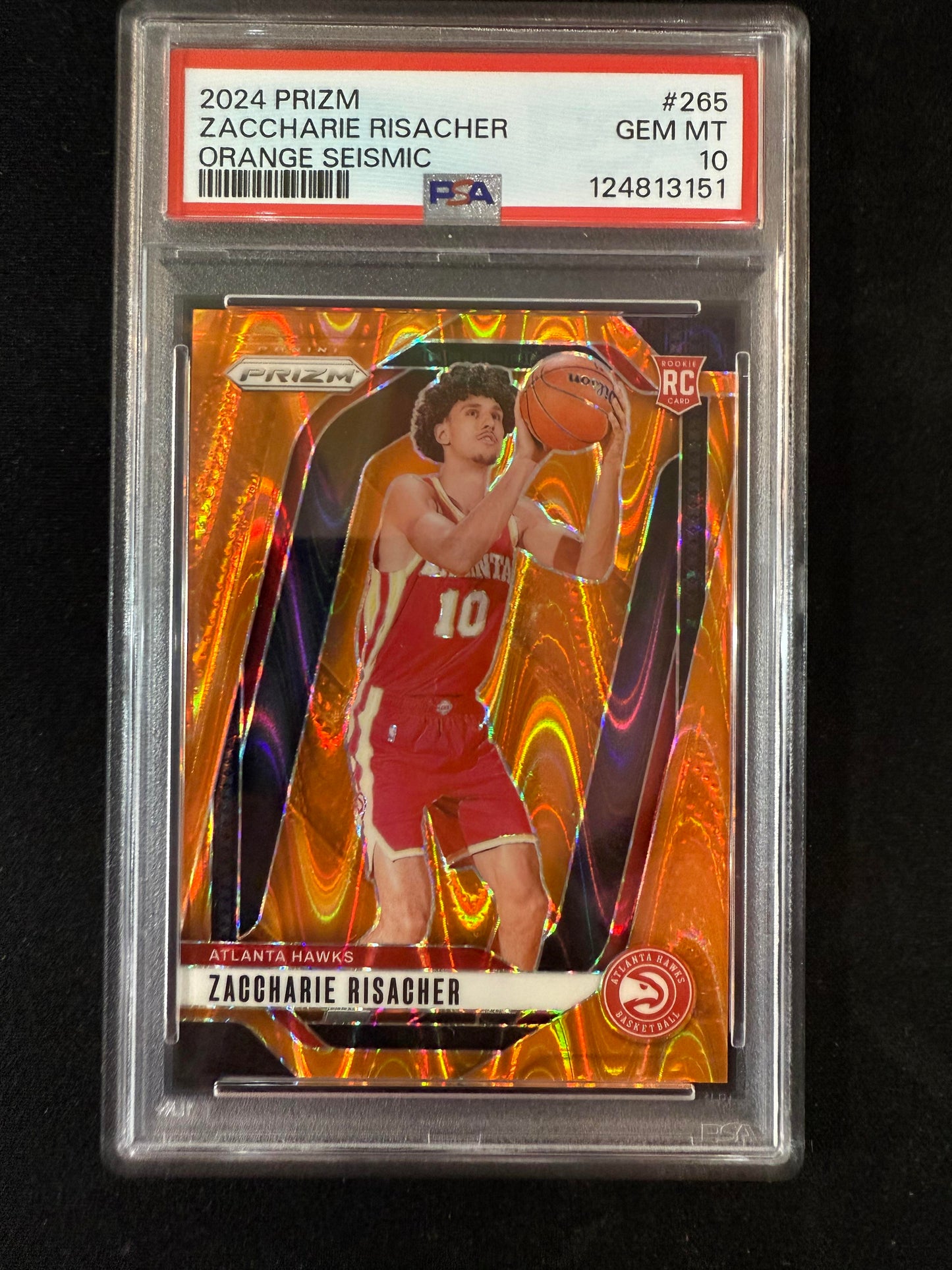 #265 Zaccharie Risacher 2024-25 Panini Prizm /199 Hawks Orange Seismic