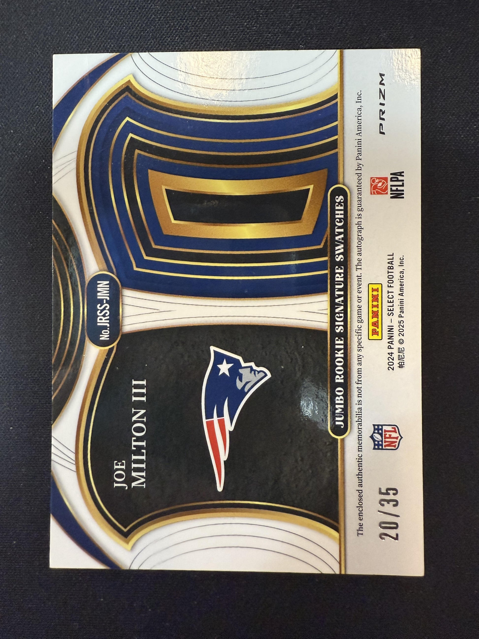 #JRSS-JMN Joe Milton III 2024 Panini Select Auto /35 Patriots Neon Orange Pulsar