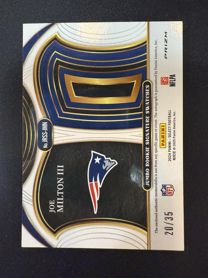 #JRSS-JMN Joe Milton III 2024 Panini Select Auto /35 Patriots Neon Orange Pulsar