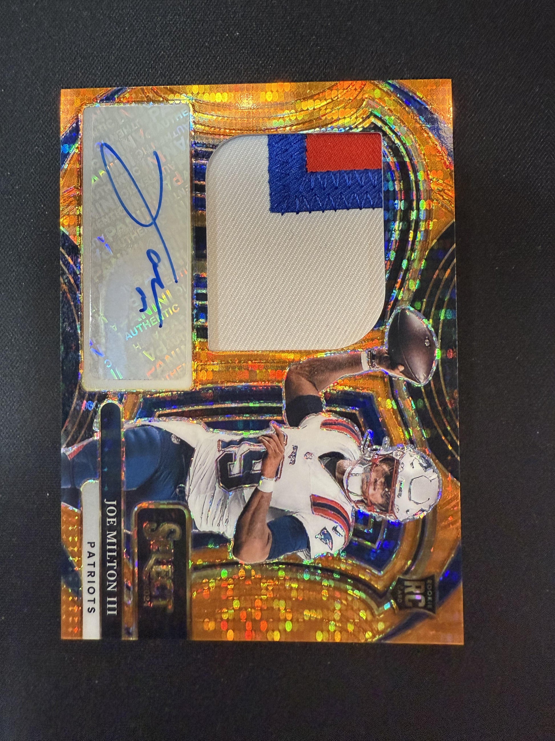 #JRSS-JMN Joe Milton III 2024 Panini Select Auto /35 Patriots Neon Orange Pulsar