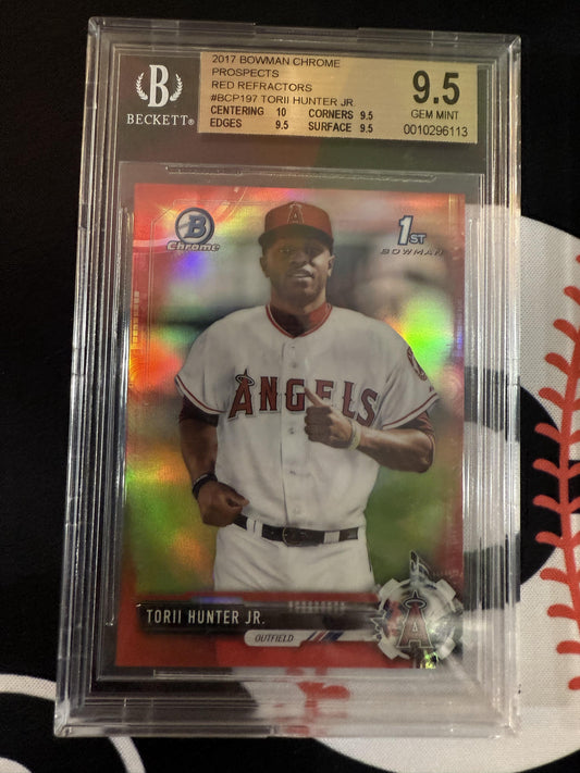 #BCP197 Torii Hunter Jr. 2017 Bowman Chrome /5 Angels Prospects Red Refractor