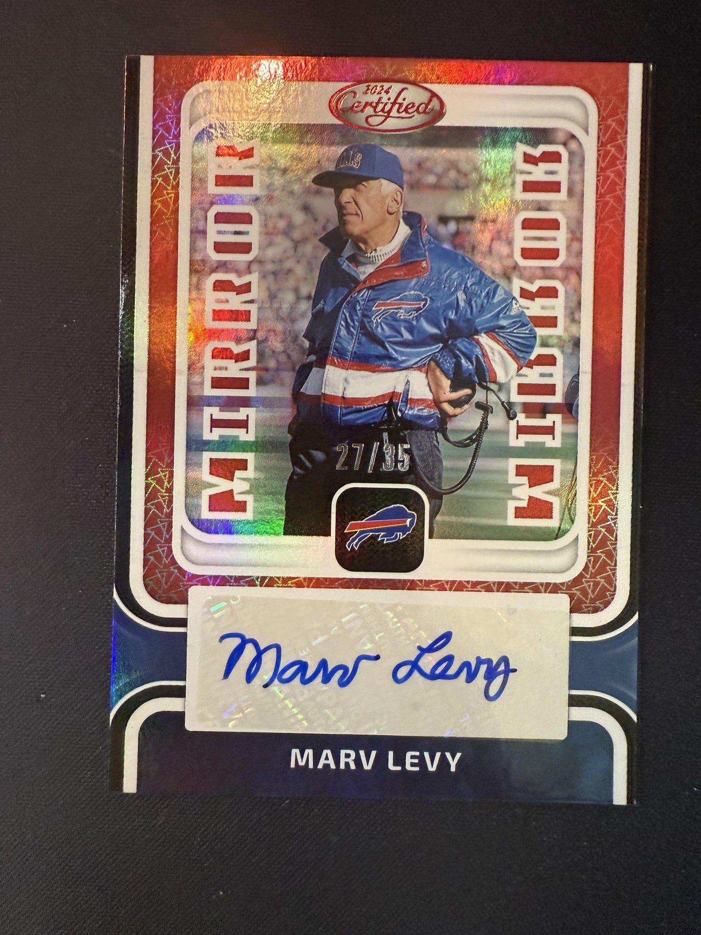 #MS-ML Marv Levy 2024 Panini Certified Auto /35 Bills Mirror Signatures Red