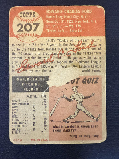 #207 Whitey Ford 1953 Topps New York Yankees sports