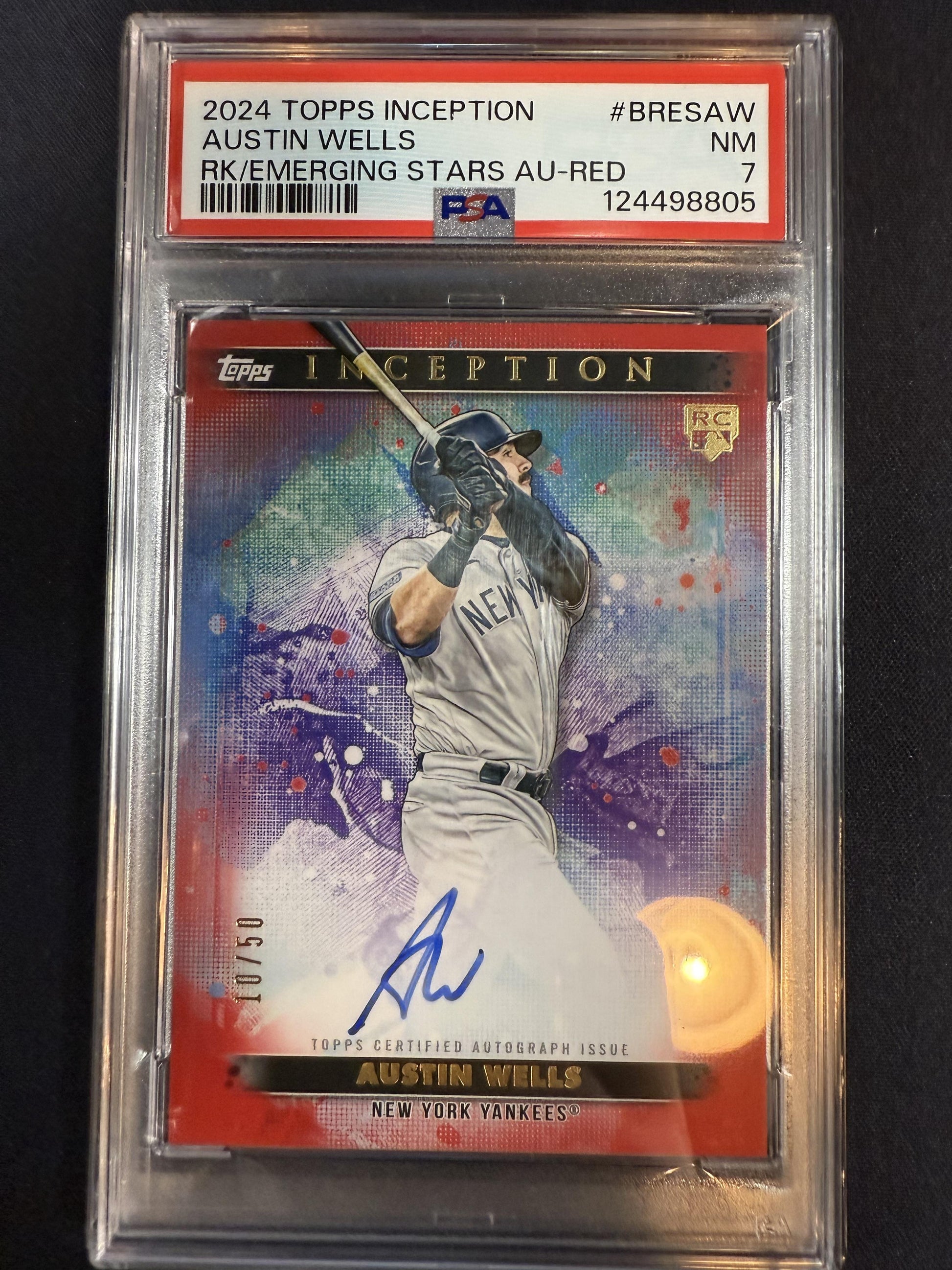 #BRES-AW Austin Wells 2024 Topps Inception /50 Yankees Rookie Auto Red