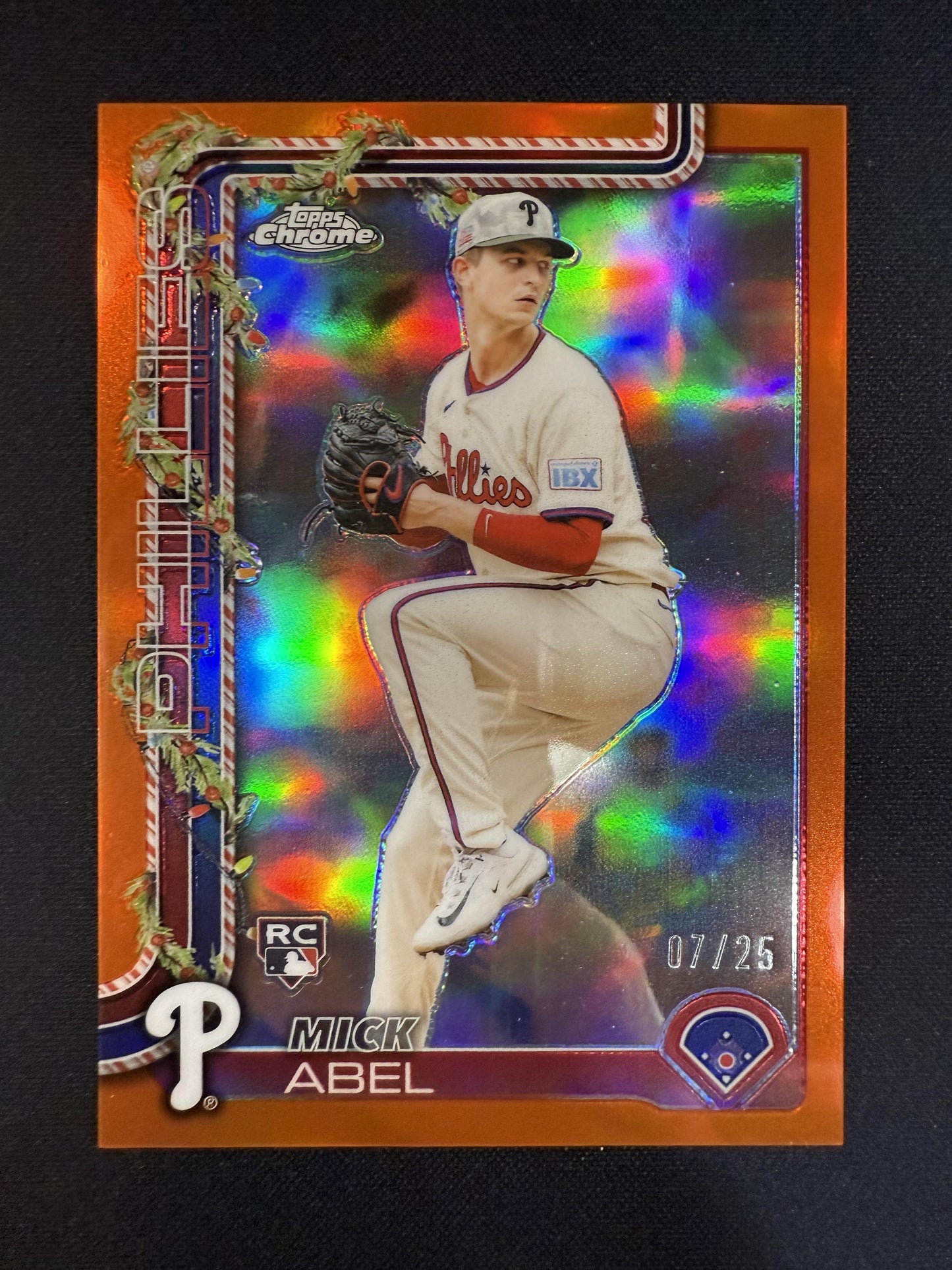 #HC111 Mick Abel 2025 Topps Holiday SN #/25 Phillies Chrome Orange Refractors