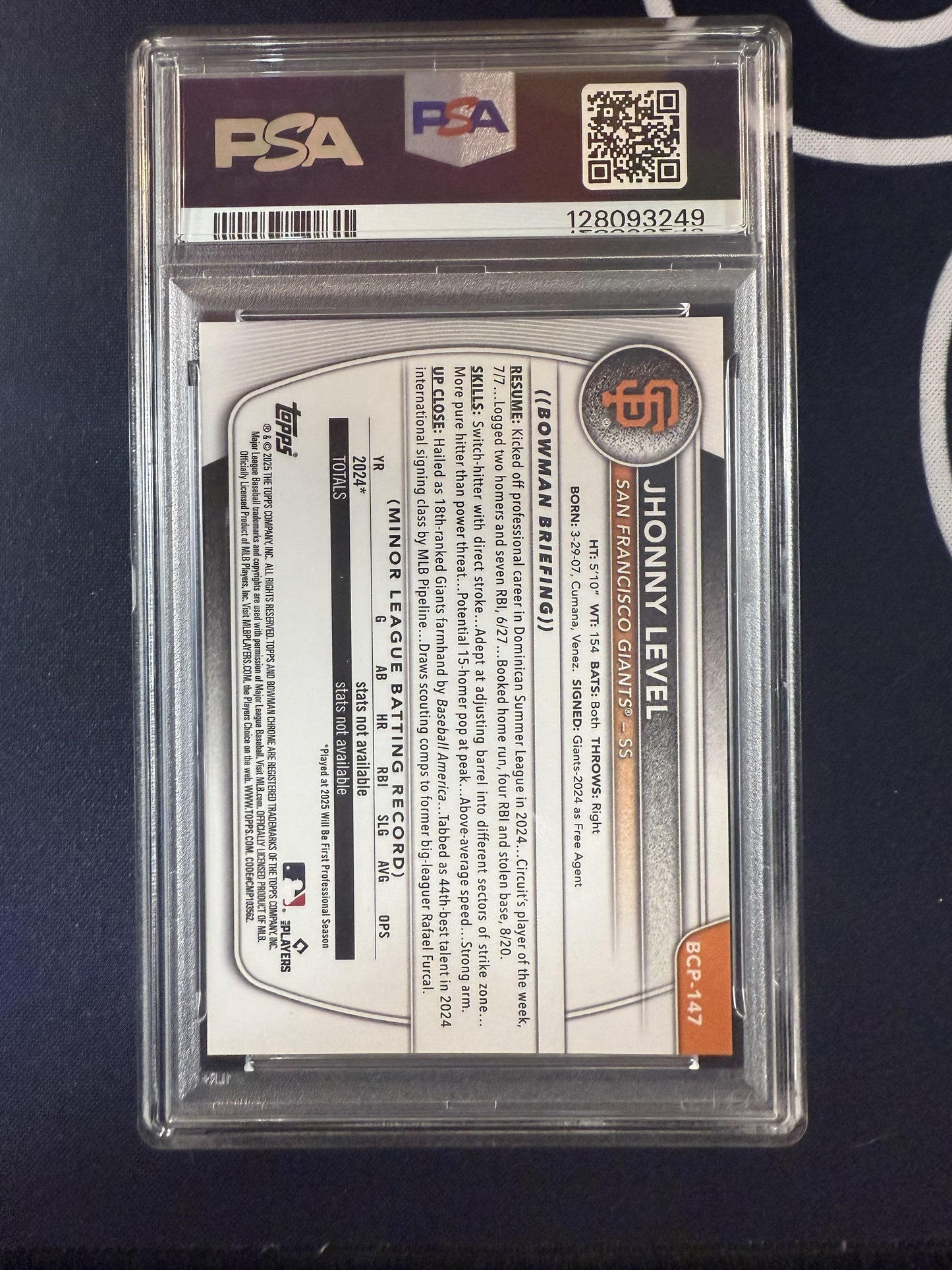 #BCP-147 Jhonny Level 2025 Bowman /25 Giants Chrome Mojo Orange Refractor