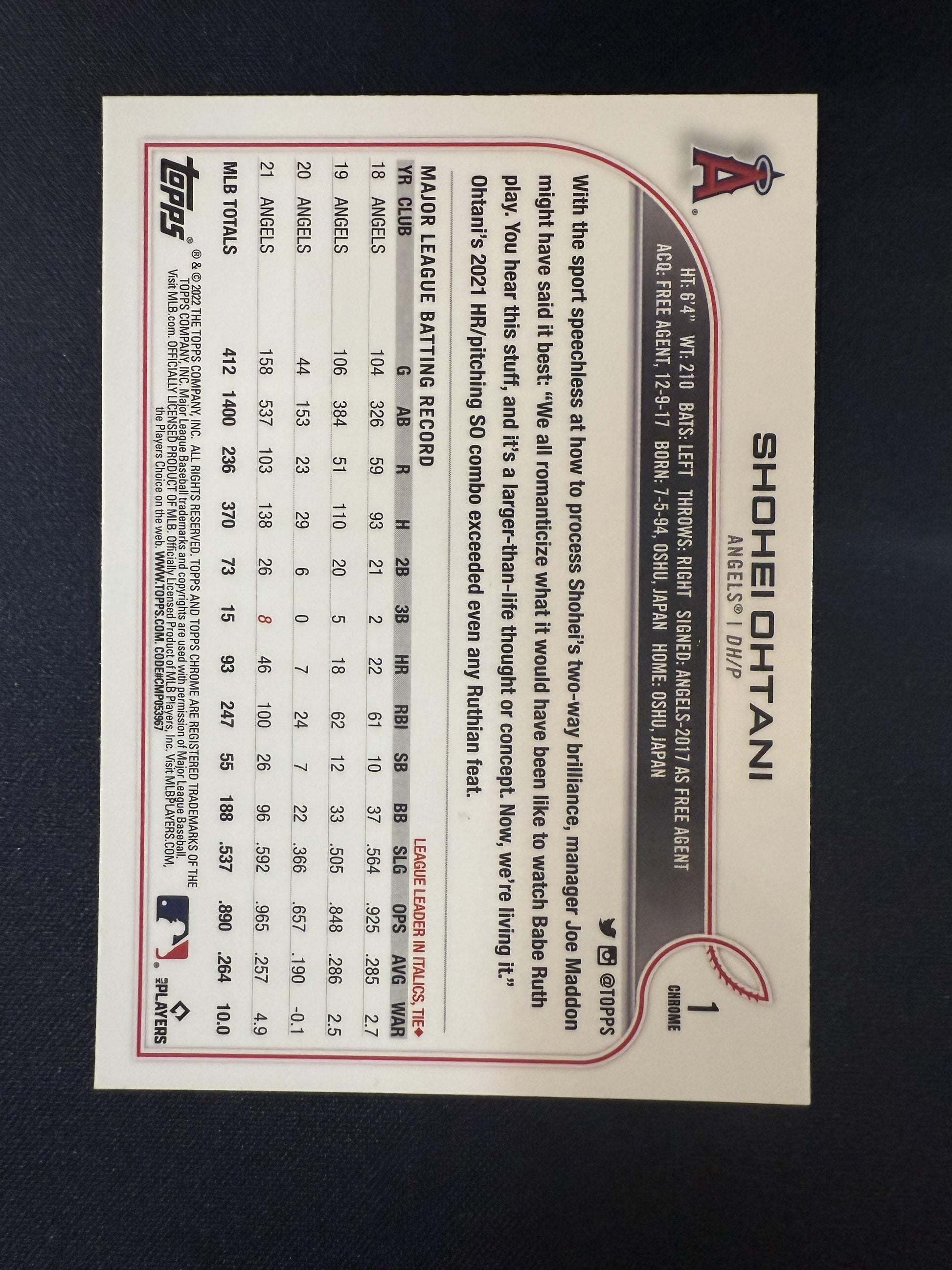#1 Shohei Ohtani 2022 Topps Chrome Los Angeles Angels sports X-Fractor