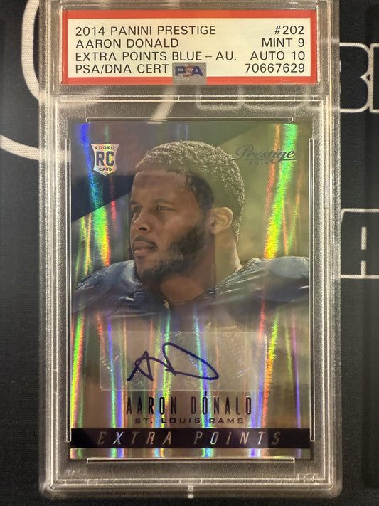 #202 Aaron Donald 2014 Panini Prestige RC,AU Rookie Auto  Rams Extra Points Blue