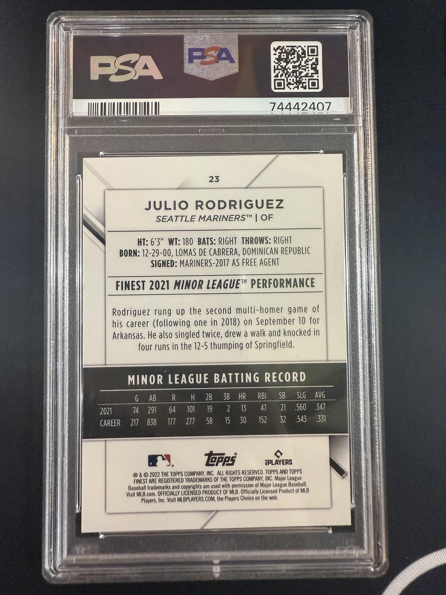 #23 Julio Rodriguez 2022 Finest RC Rookie Seattle Mariners sports