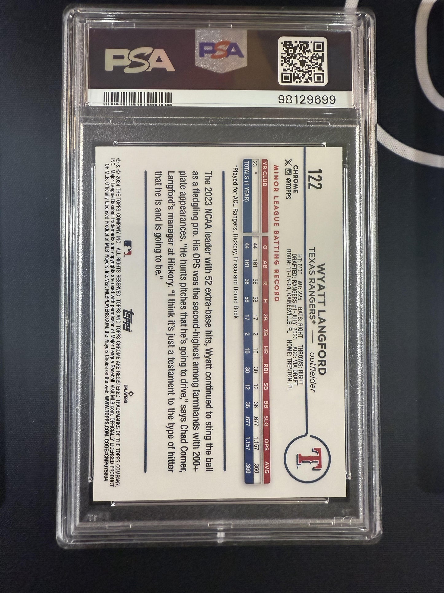 #122 Wyatt Langford 2024 Topps Chrome RC Rookie Texas Rangers sports X-Fractors