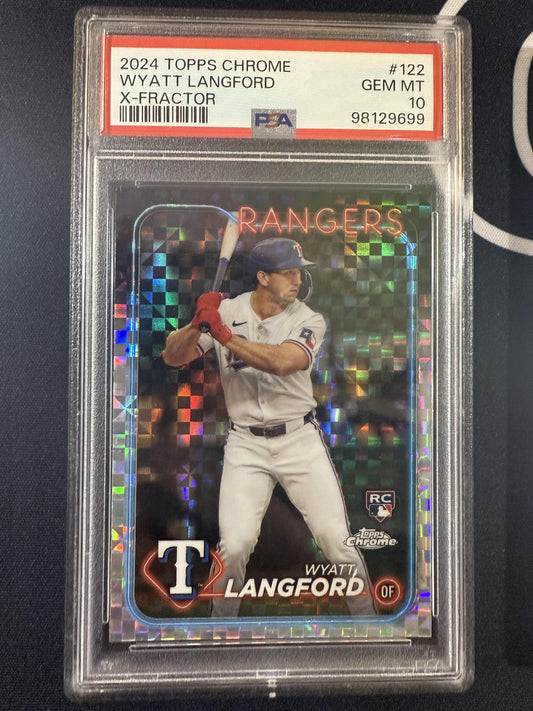 #122 Wyatt Langford 2024 Topps Chrome RC Rookie Texas Rangers sports X-Fractors