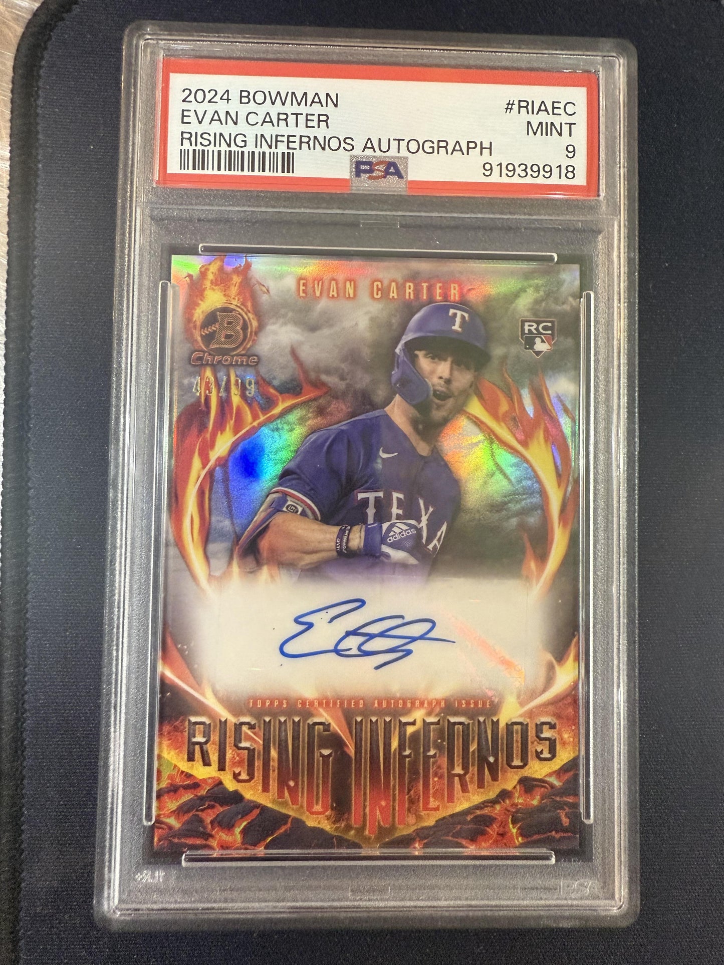 #RIA-EC Evan Carter 2024 Bowman Auto /99 Rangers Rising Infernos Auto