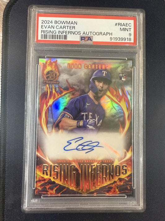 #RIA-EC Evan Carter 2024 Bowman Auto /99 Rangers Rising Infernos Auto