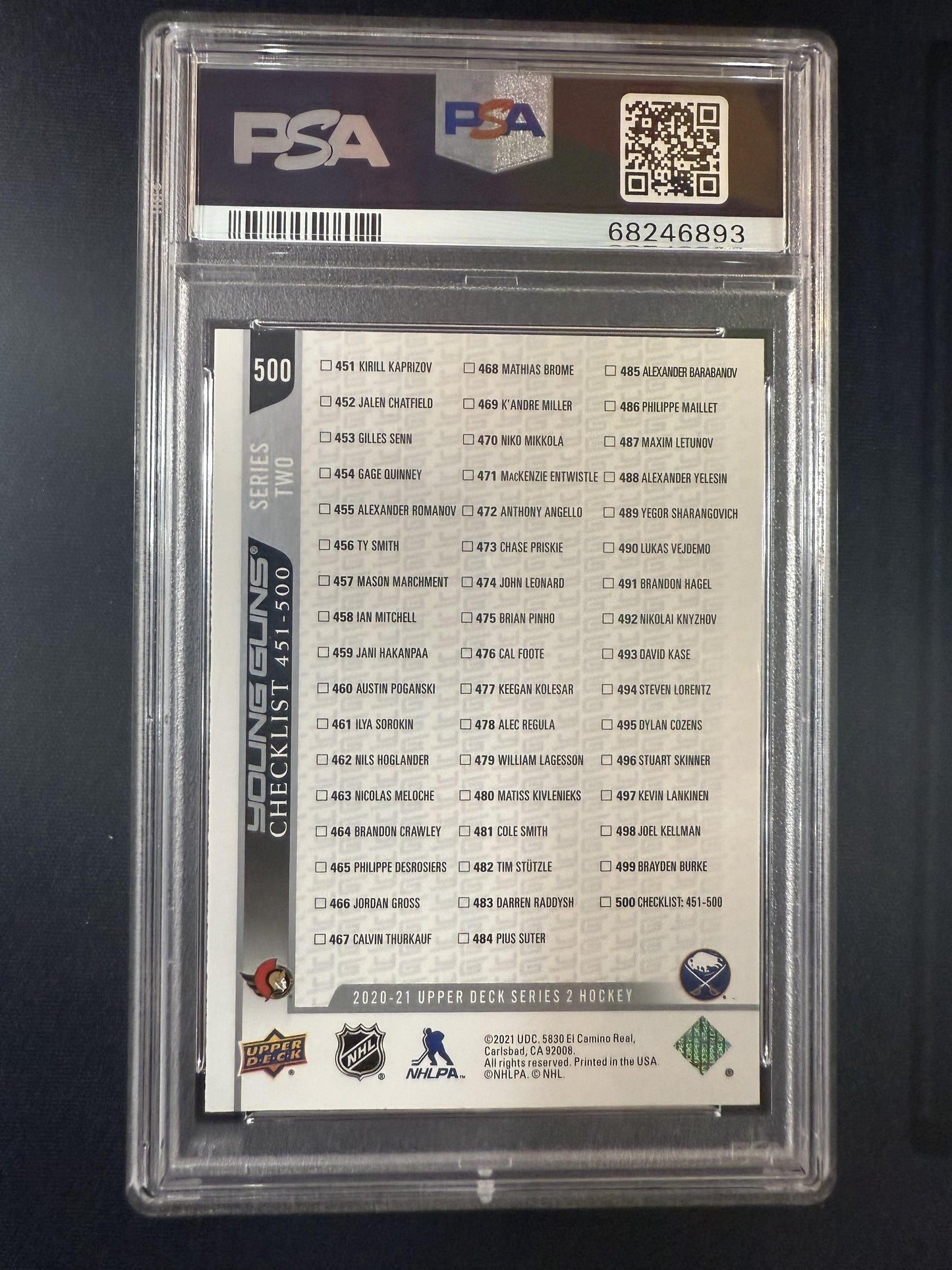 #500 Young Guns Checklist Tim Stutzle / Dylan Cozens 2020 Upper Deck Indians