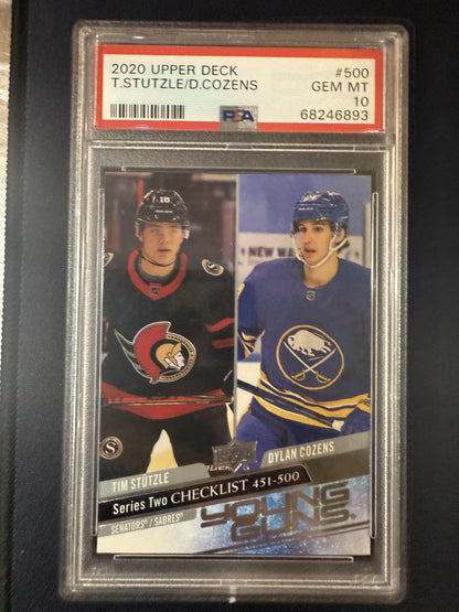 #500 Young Guns Checklist Tim Stutzle / Dylan Cozens 2020 Upper Deck Indians