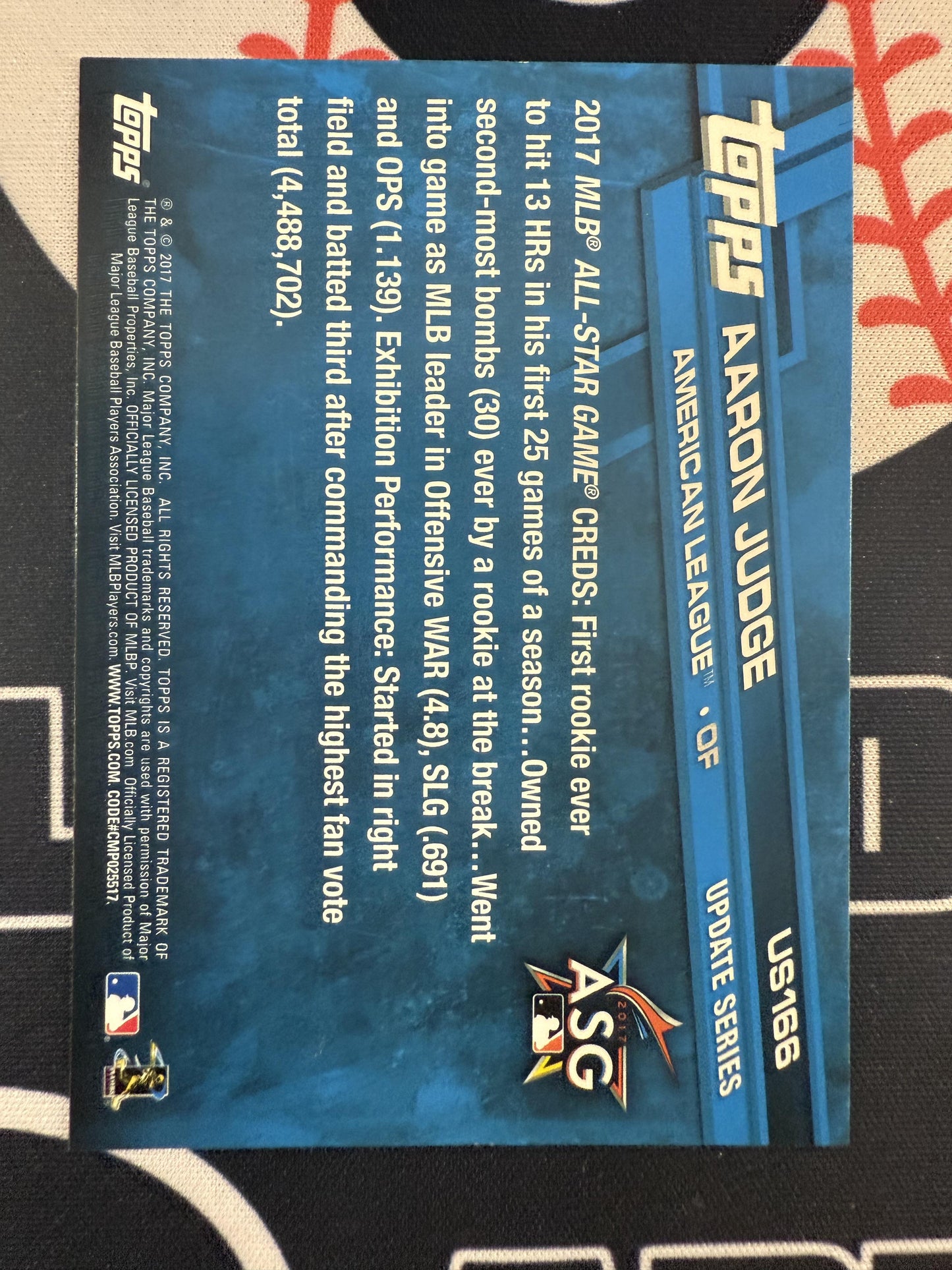 #US166 Aaron Judge 2017 Topps Update New York Yankees sports