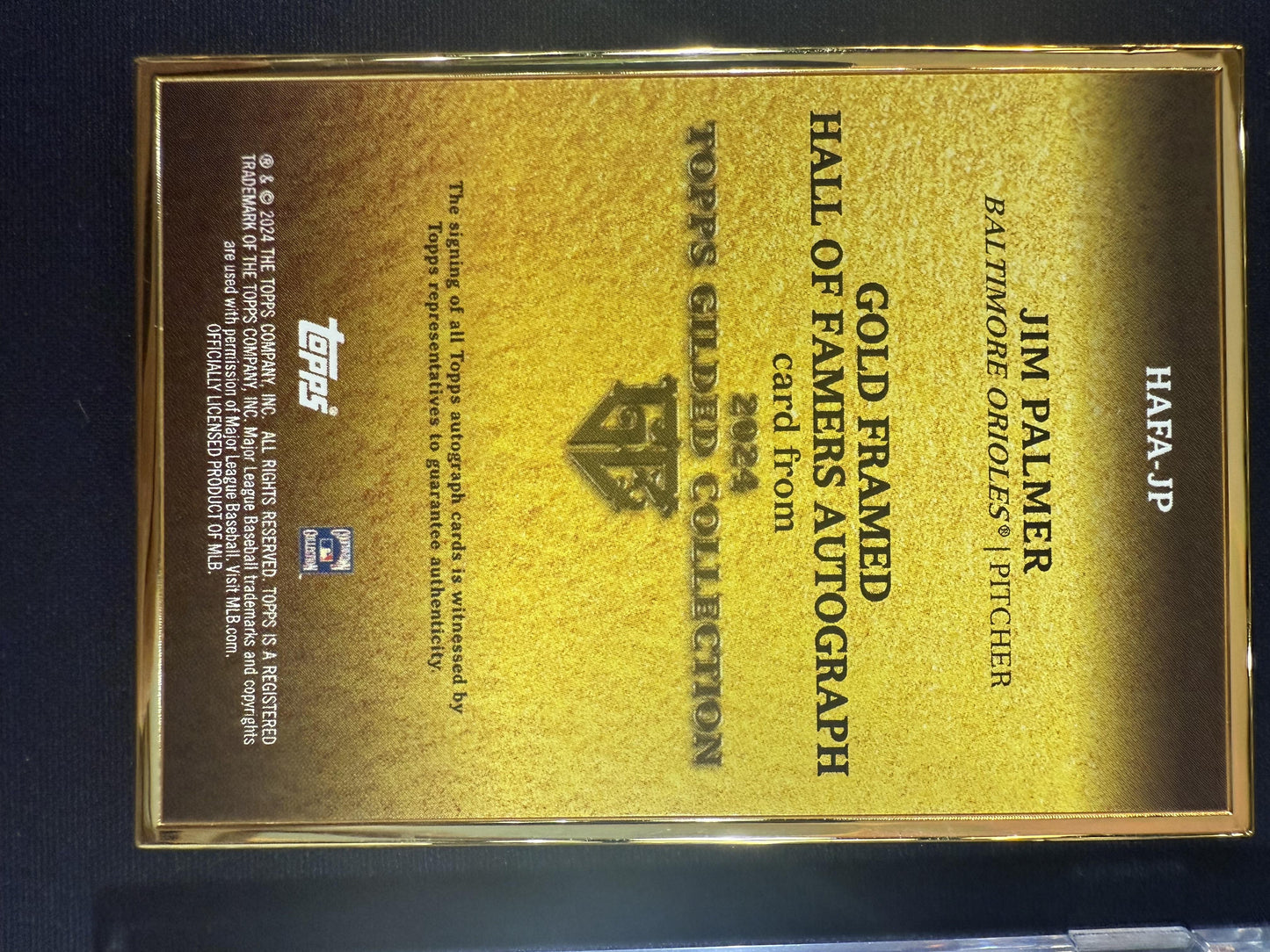 #HAFA-JP Jim Palmer 2024 Topps Gilded Collection /10 Gold Auto Onyx