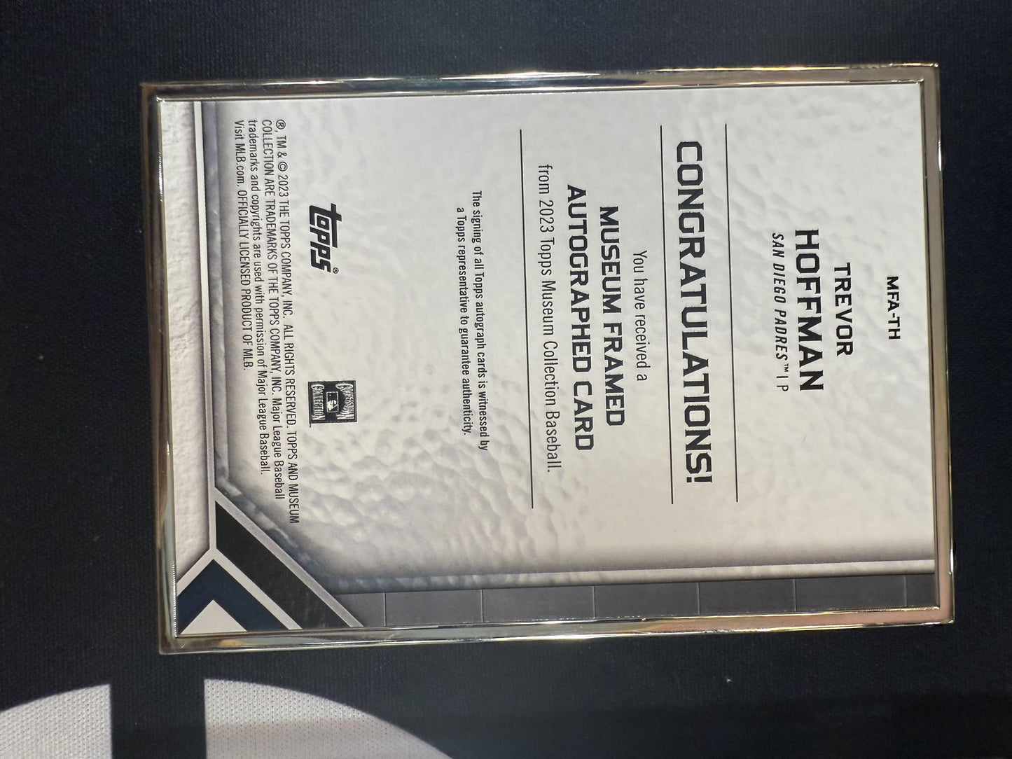 #MFA-TH Trevor Hoffman 2023 Topps Museum Collection /15 Padre Framed Auto