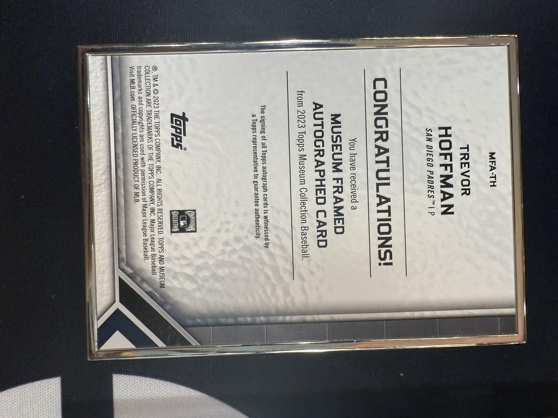 #MFA-TH Trevor Hoffman 2023 Topps Museum Collection /15 Padre Framed Auto