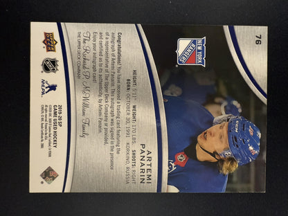 #76 Artemi Panarin 2019-20 SP Game Used AU Auto New York Rangers Blue Auto
