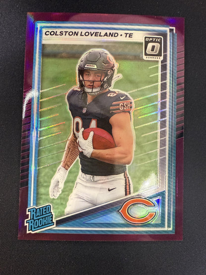 #310 Colston Loveland 2025 Donruss SN,RC Rookie #/50 Chicago Bears Optic Purple