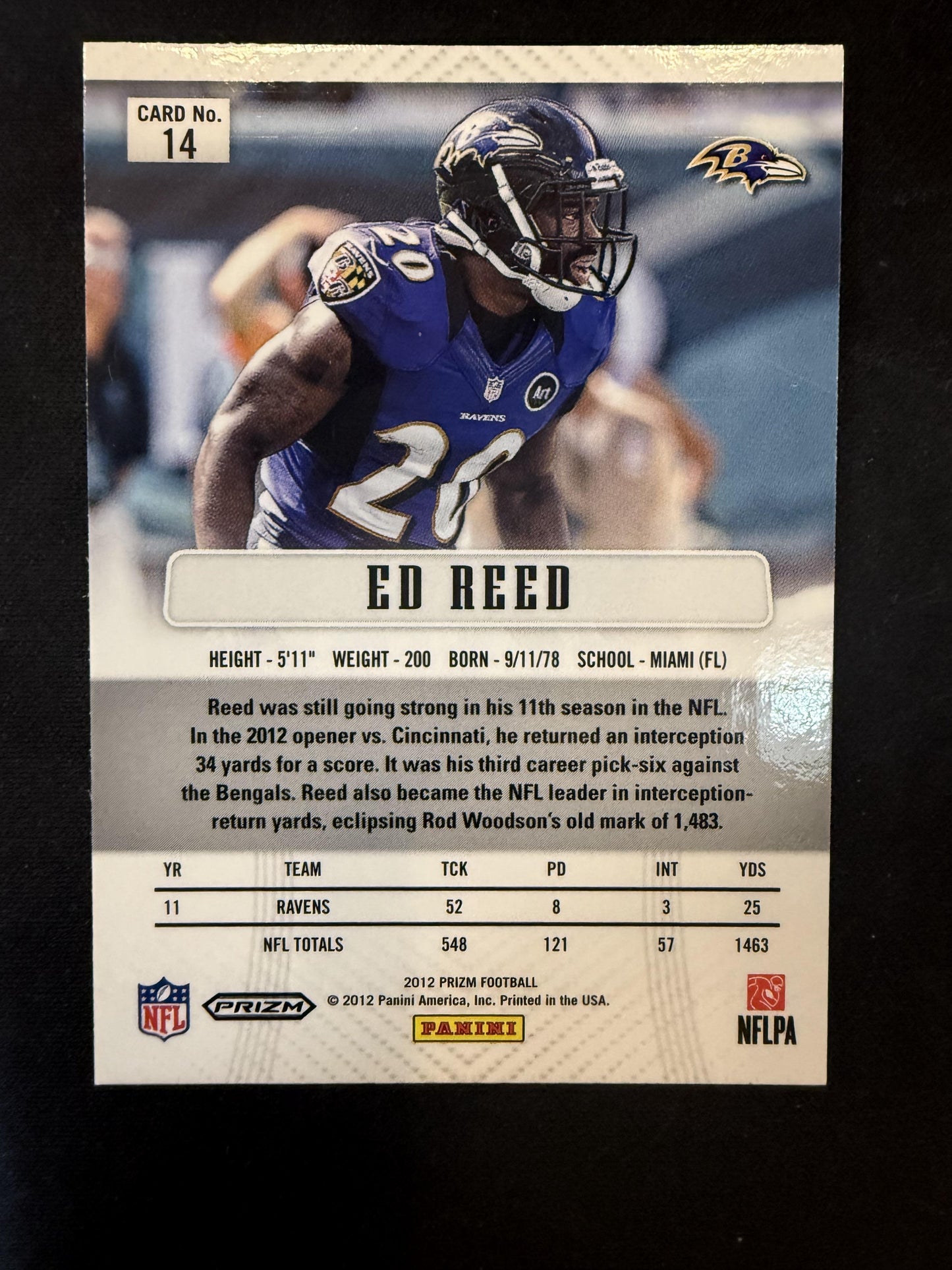 #14 Ed Reed 2012 Panini Prizm Baltimore Ravens sports Prizms