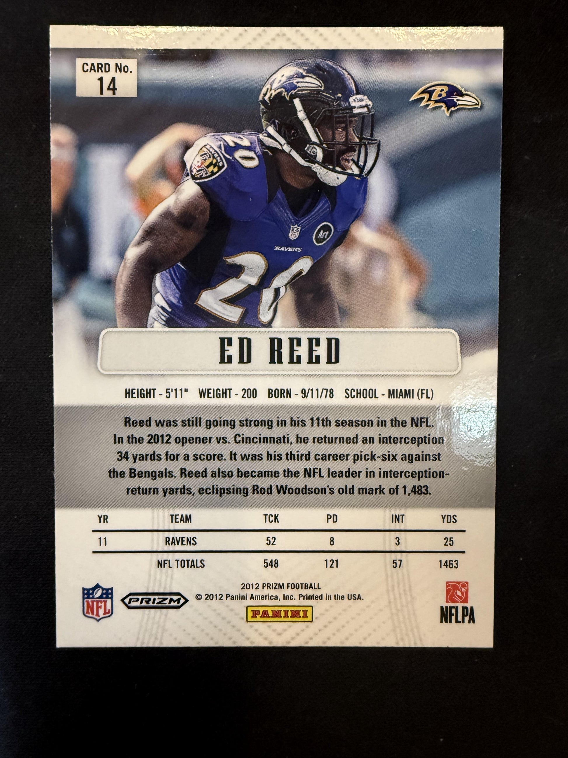 #14 Ed Reed 2012 Panini Prizm Baltimore Ravens sports Prizms