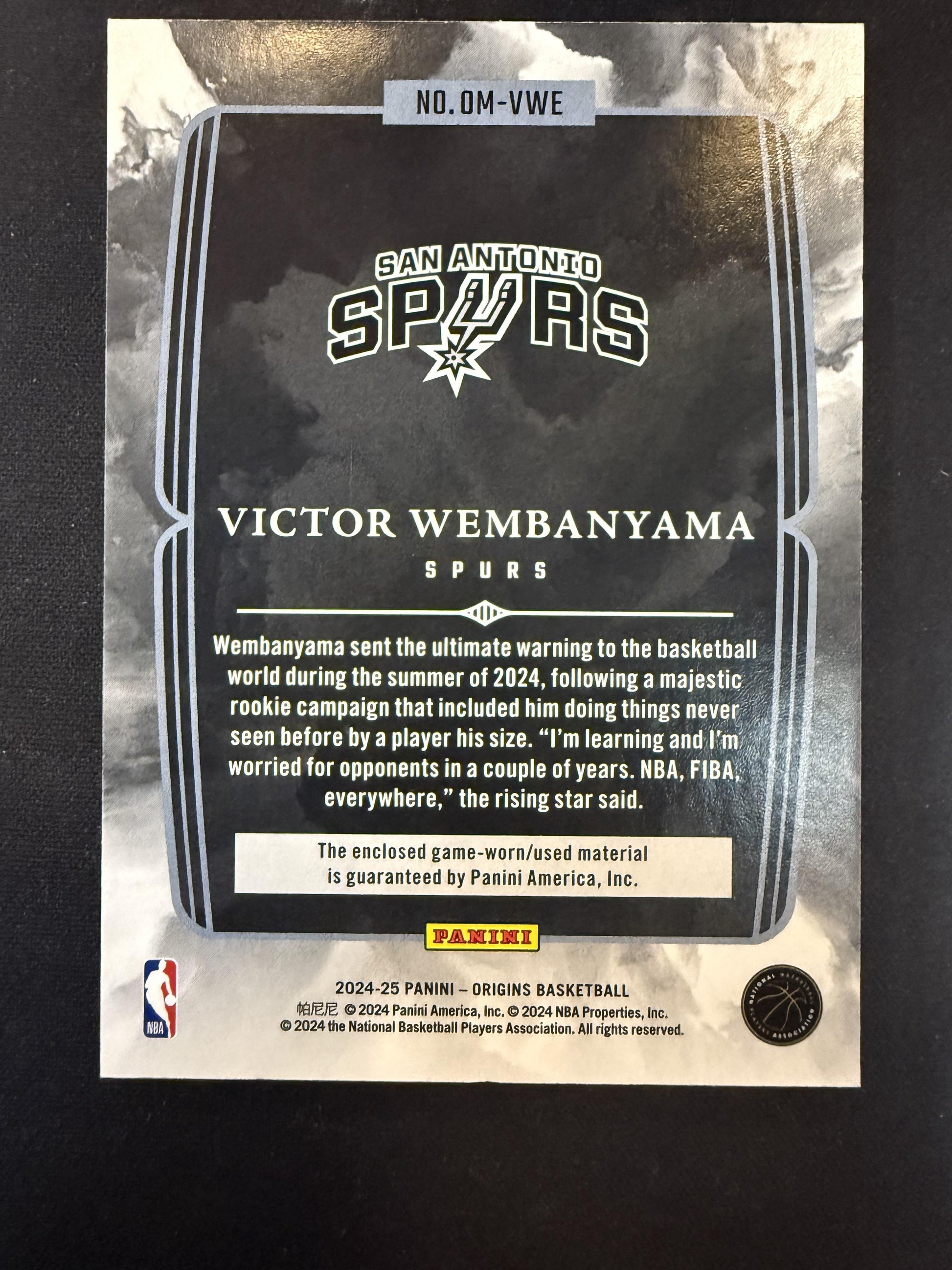 #OM-VWE Victor Wembanyama 2024-25 Panini Origins Spurs Origination Memorabilia