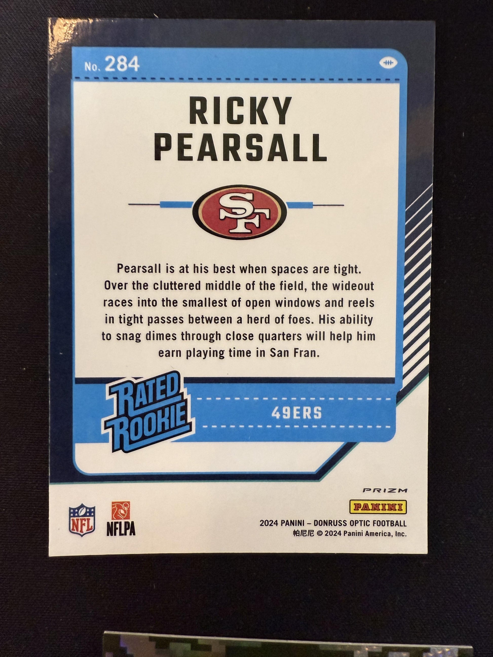 #284 Ricky Pearsall 2024 Donruss Optic San Francisco 49ers sports Fire