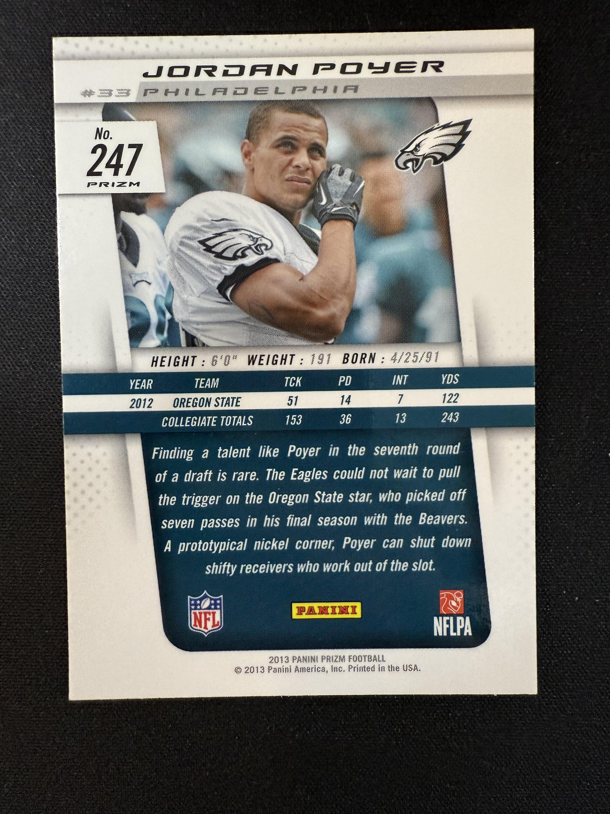 #247 Jordan Poyer 2013 Panini Prizm RC Rookie Philadelphia Eagles Prizms Camo