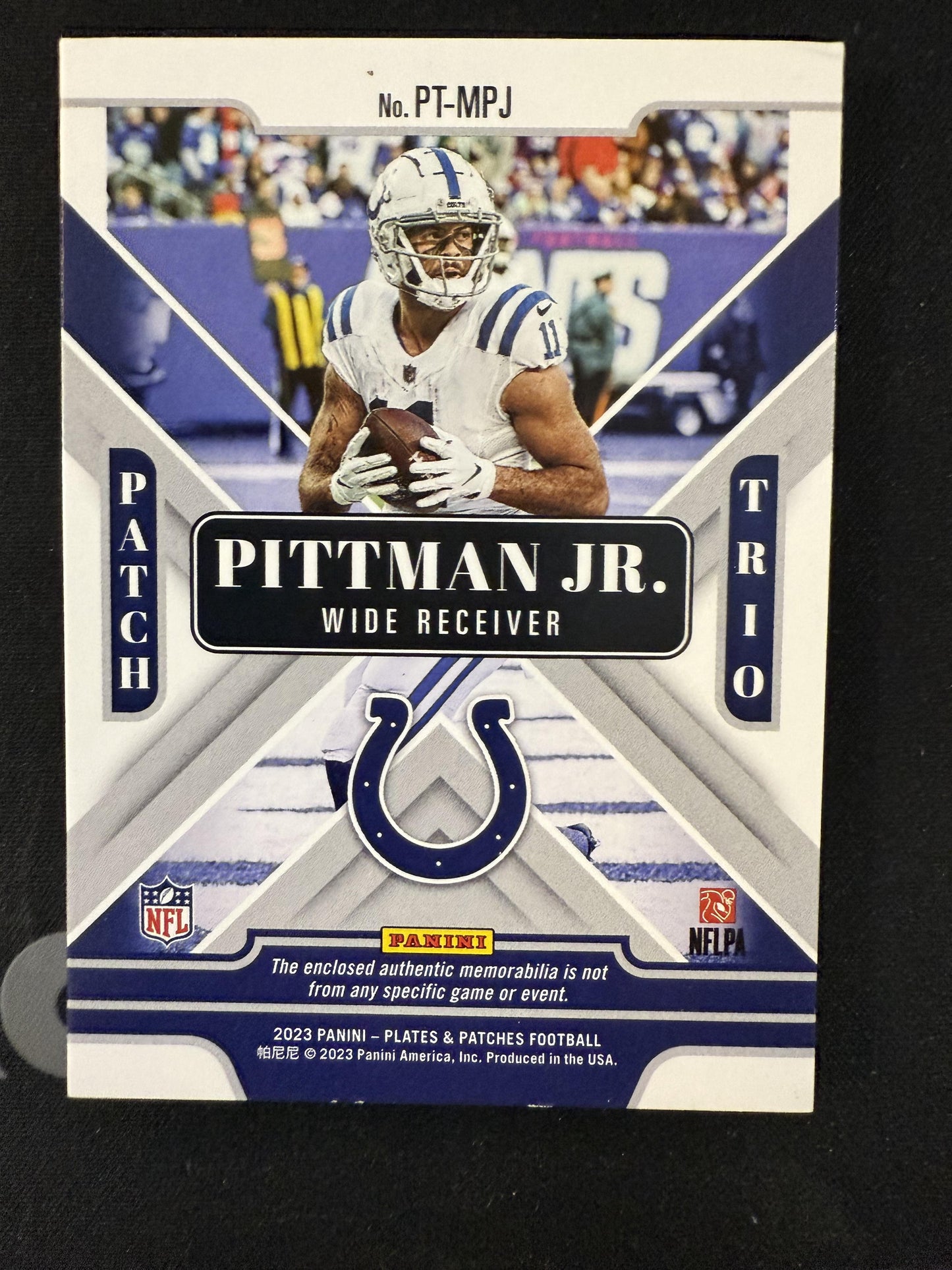 #PT-MPJ Michael Pittman Jr. 2023 Panini Plates & Patches /10 Colts Trio Green