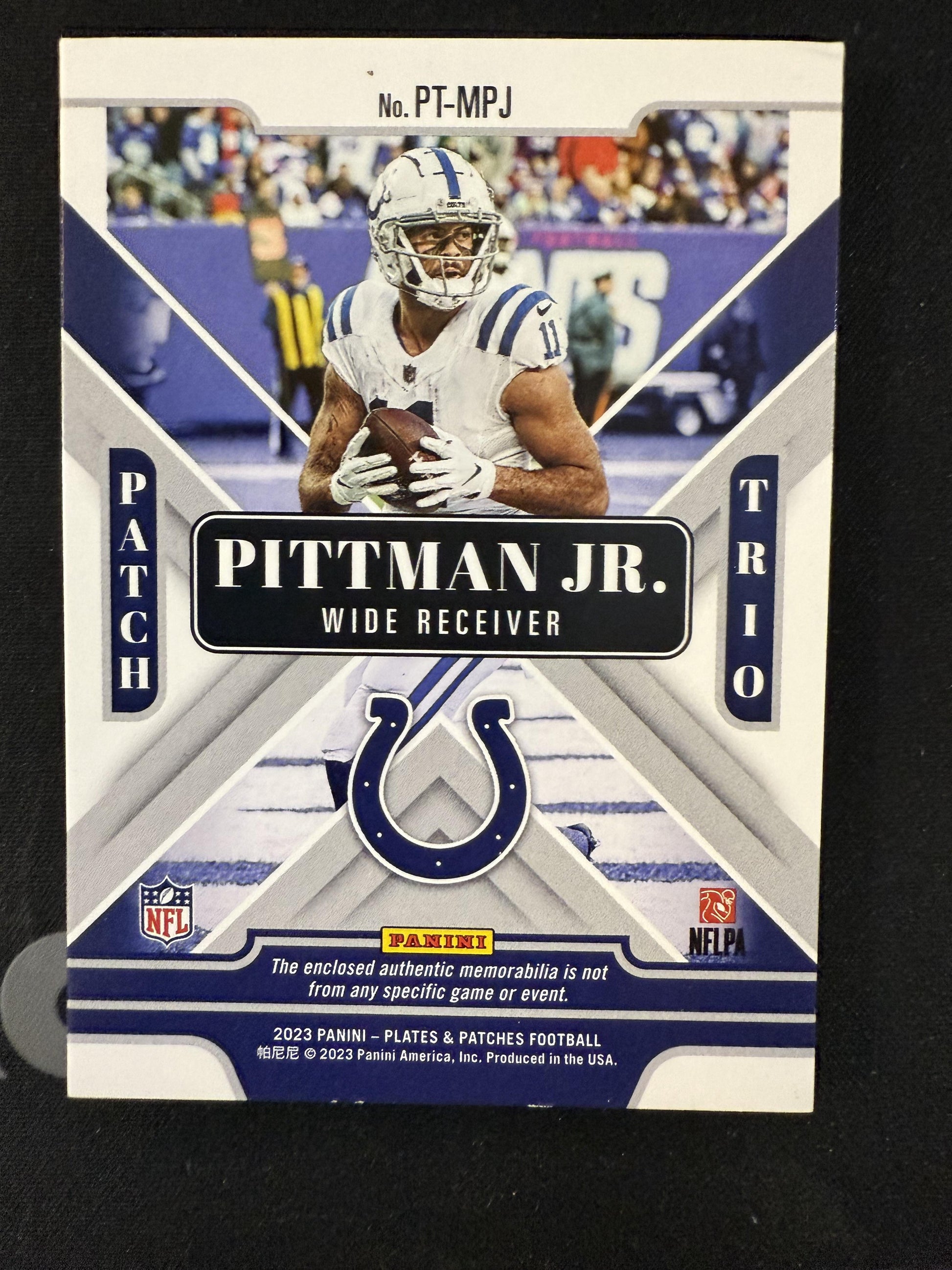 #PT-MPJ Michael Pittman Jr. 2023 Panini Plates & Patches /10 Colts Trio Green