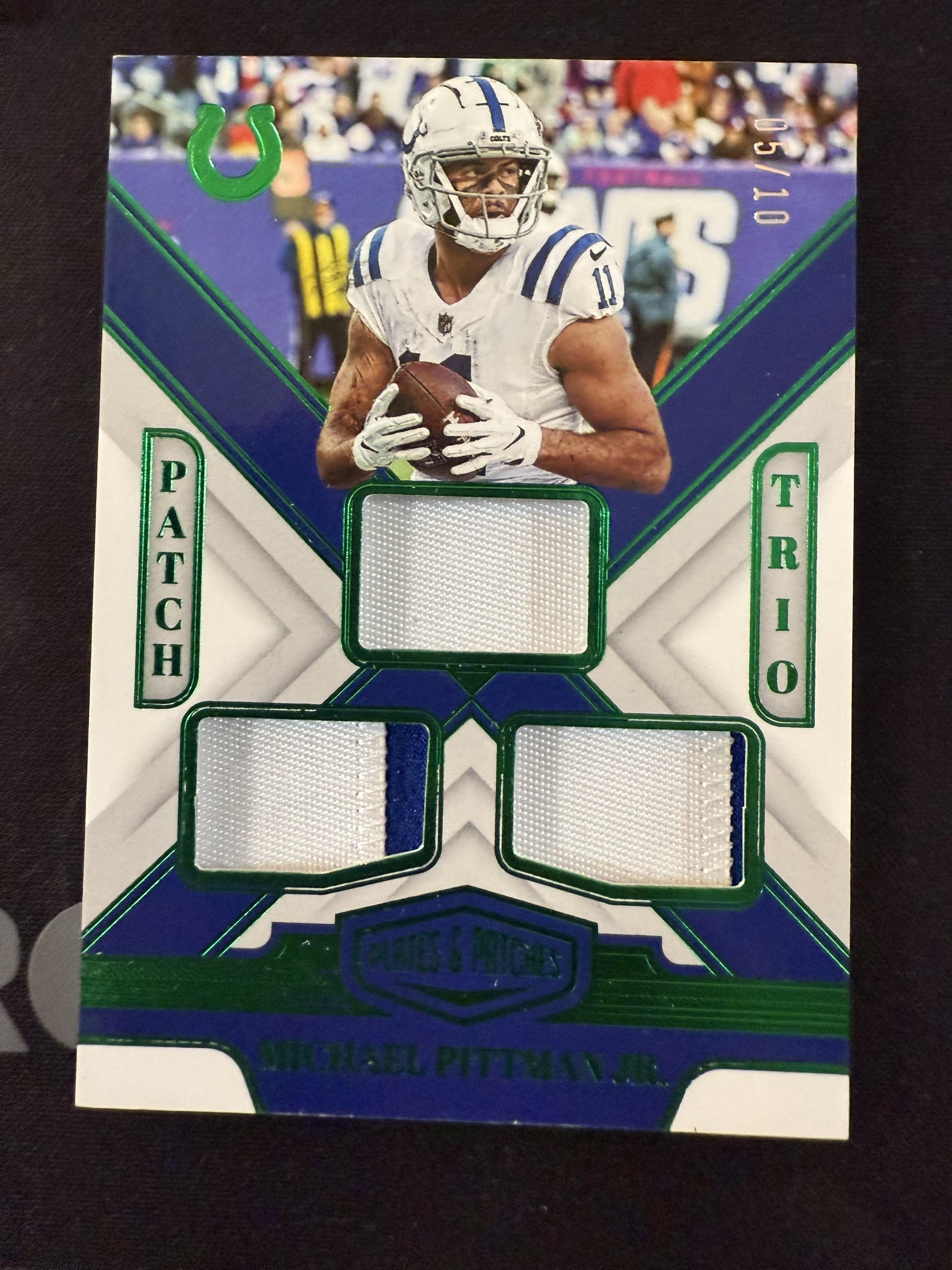 #PT-MPJ Michael Pittman Jr. 2023 Panini Plates & Patches /10 Colts Trio Green
