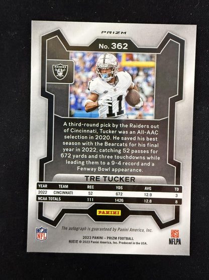 #362 Tre Tucker 2023 Panini Prizm AU Auto Las Vegas Raiders sports Auto Silver