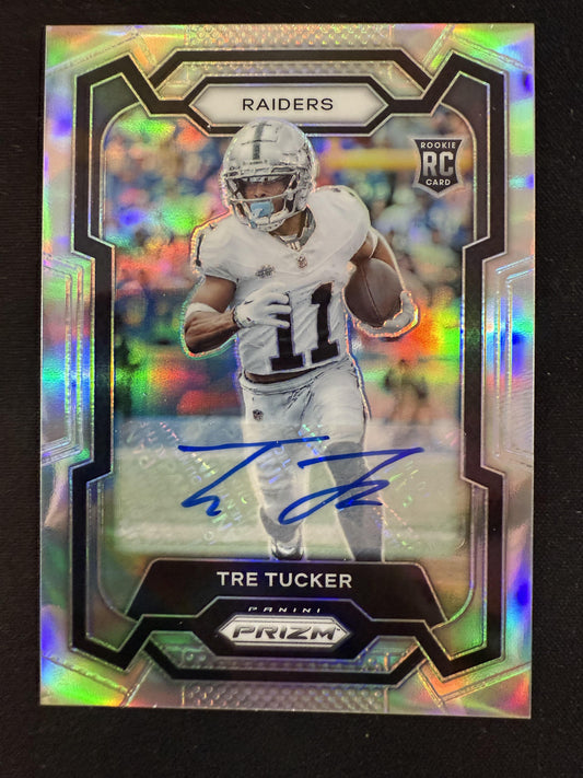 #362 Tre Tucker 2023 Panini Prizm AU Auto Las Vegas Raiders sports Auto Silver