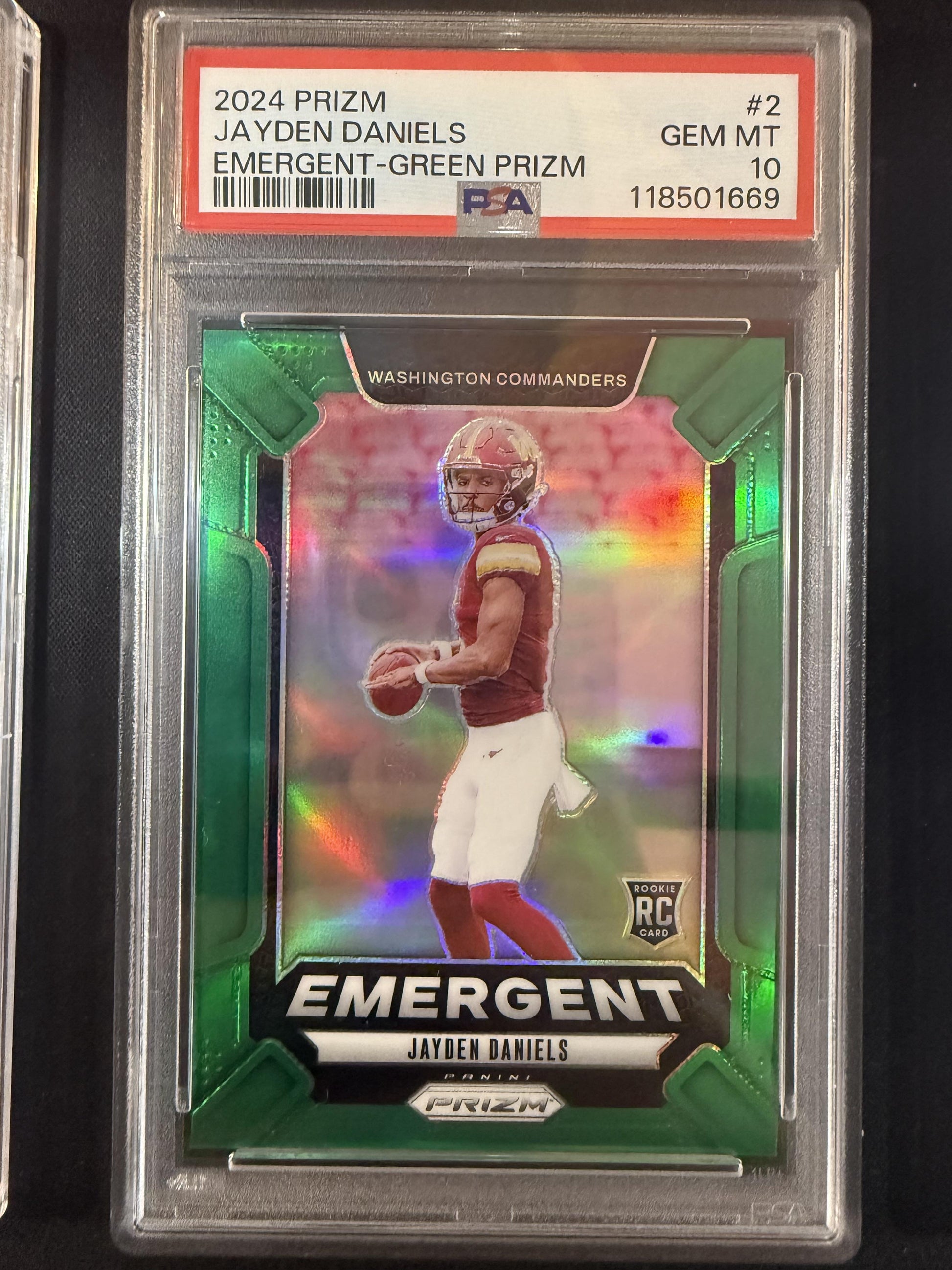 #2 Jayden Daniels 2024 Panini Prizm Washington Commanders Emergent Green Prizm