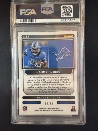 #12 Jahmyr Gibbs 2023 Panini Obsidian SN #/65 Detroit Lions Supernova Orange