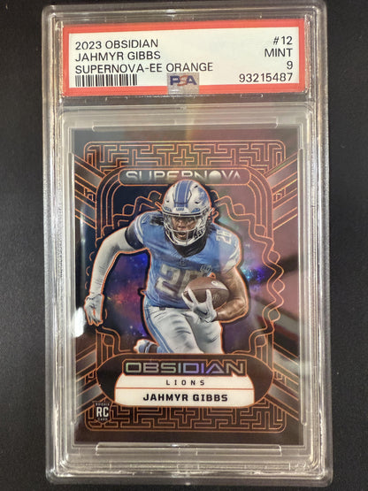 #12 Jahmyr Gibbs 2023 Panini Obsidian SN #/65 Detroit Lions Supernova Orange