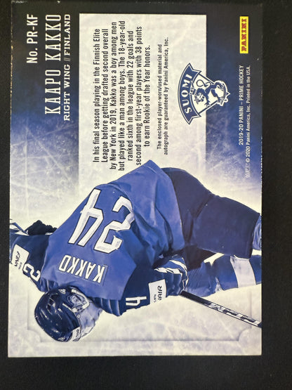 #PR-KF Kaapo Kakko 2019-20 Panini Prime - Quad Memorabilia Auto #/99