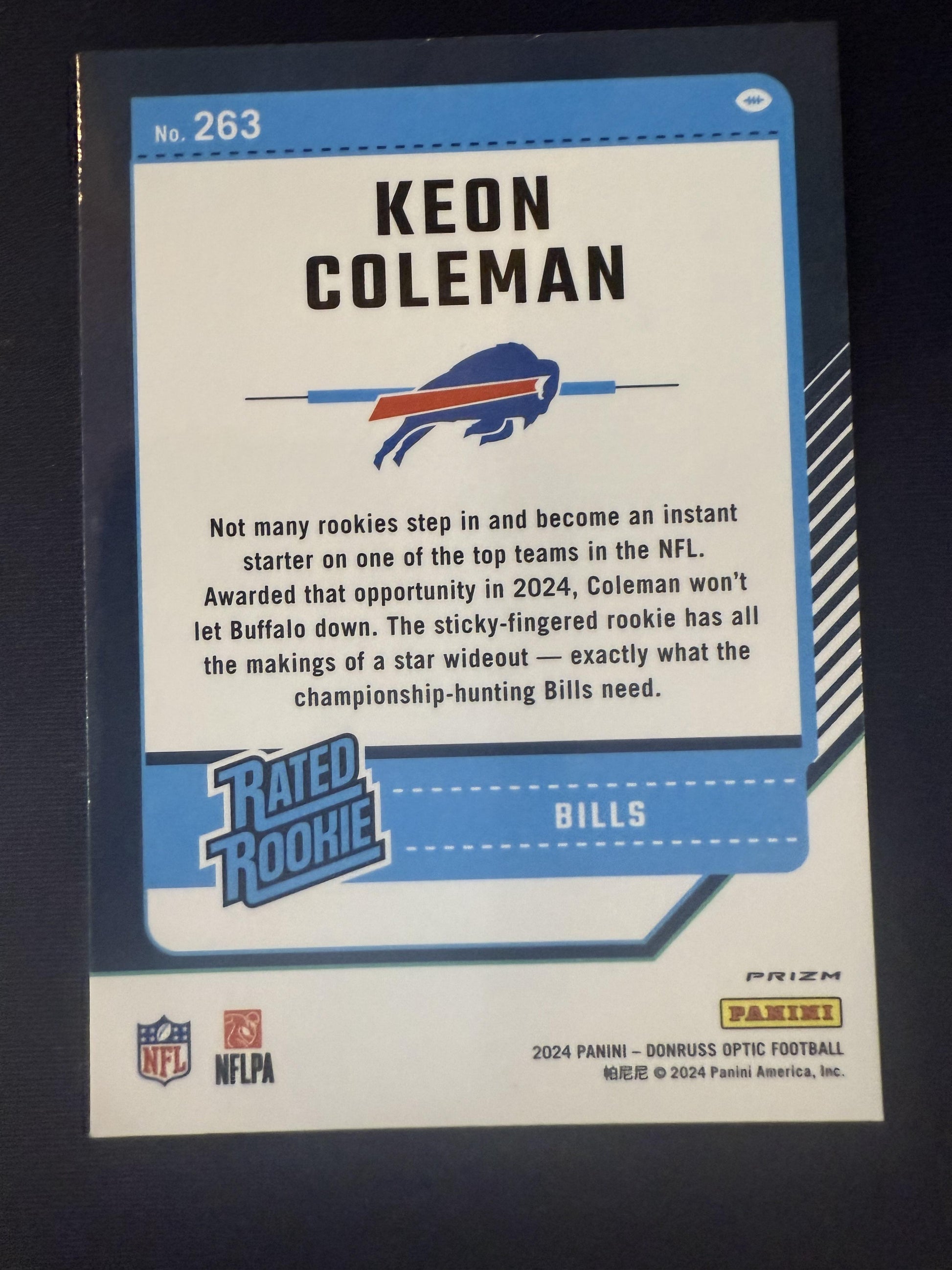 2024 Donruss Optic #263 Keon Coleman Teal Velocity