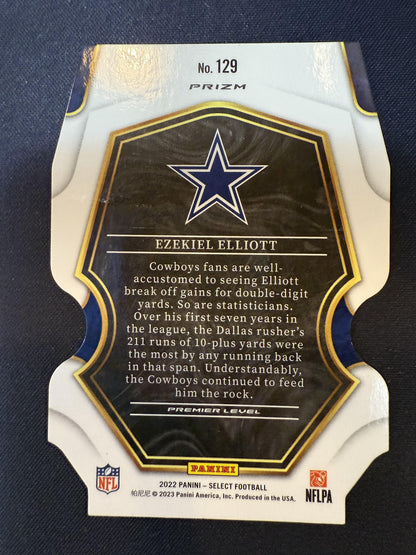 #129 Ezekiel Elliott 2022 Panini Select Dallas Cowboys sports Zebra Die Cut