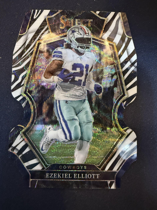 #129 Ezekiel Elliott 2022 Panini Select Dallas Cowboys sports Zebra Die Cut
