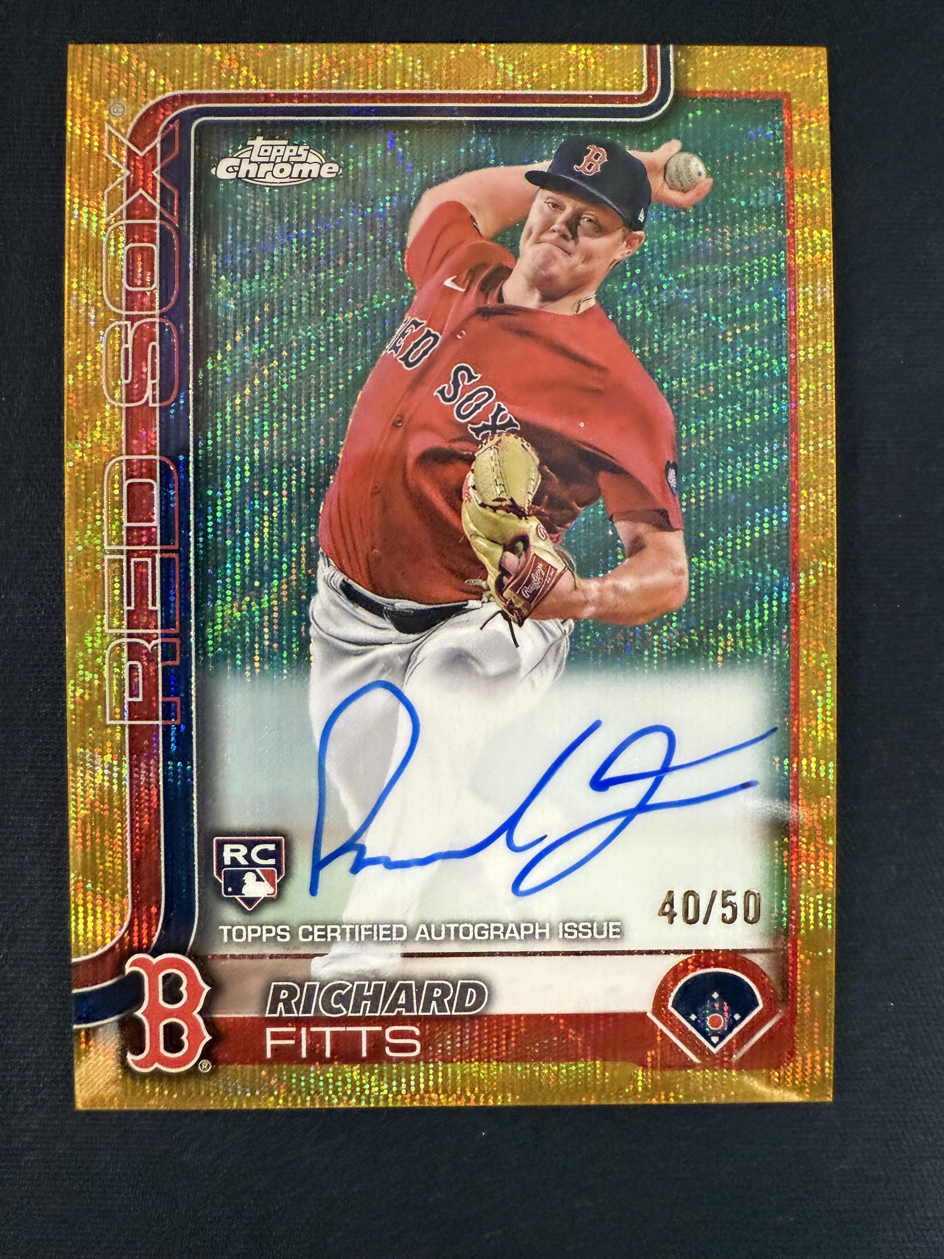 #RA-RF Richard Fitts 2025 Topps Chrome /50 Red Sox Auto Gold Wave Refractors
