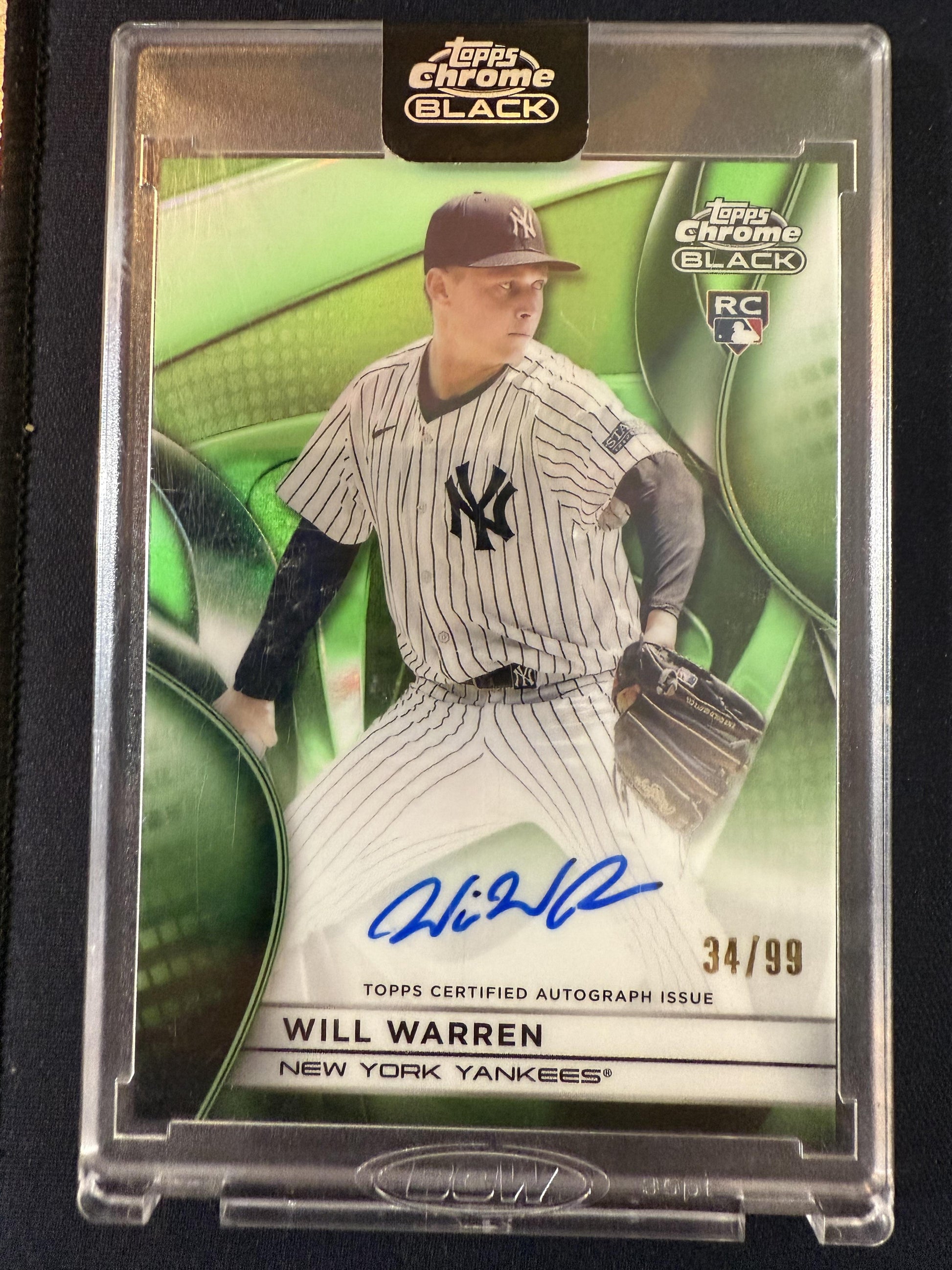 #CBA-WWA Will Warren 2025 Topps Chrome Black /99 Yankees Auto Green Refractors