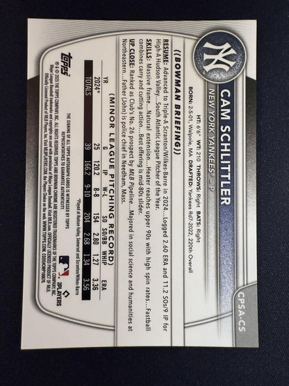#CPSA-CS Cam Schlittler 2025 Bowman Chrome Sapphire Edition Prospect Auto