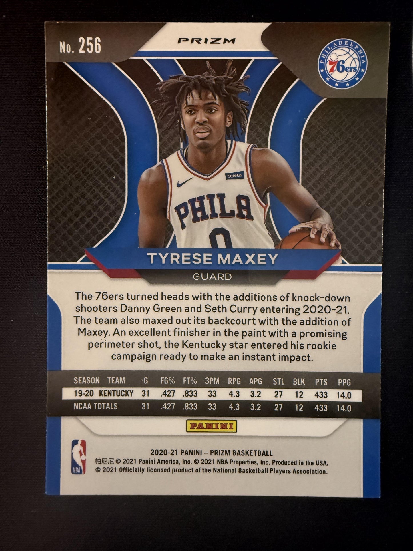 #256 Tyrese Maxey 2020-21 Panini Prizm - Ruby Wave Prizms 76ers