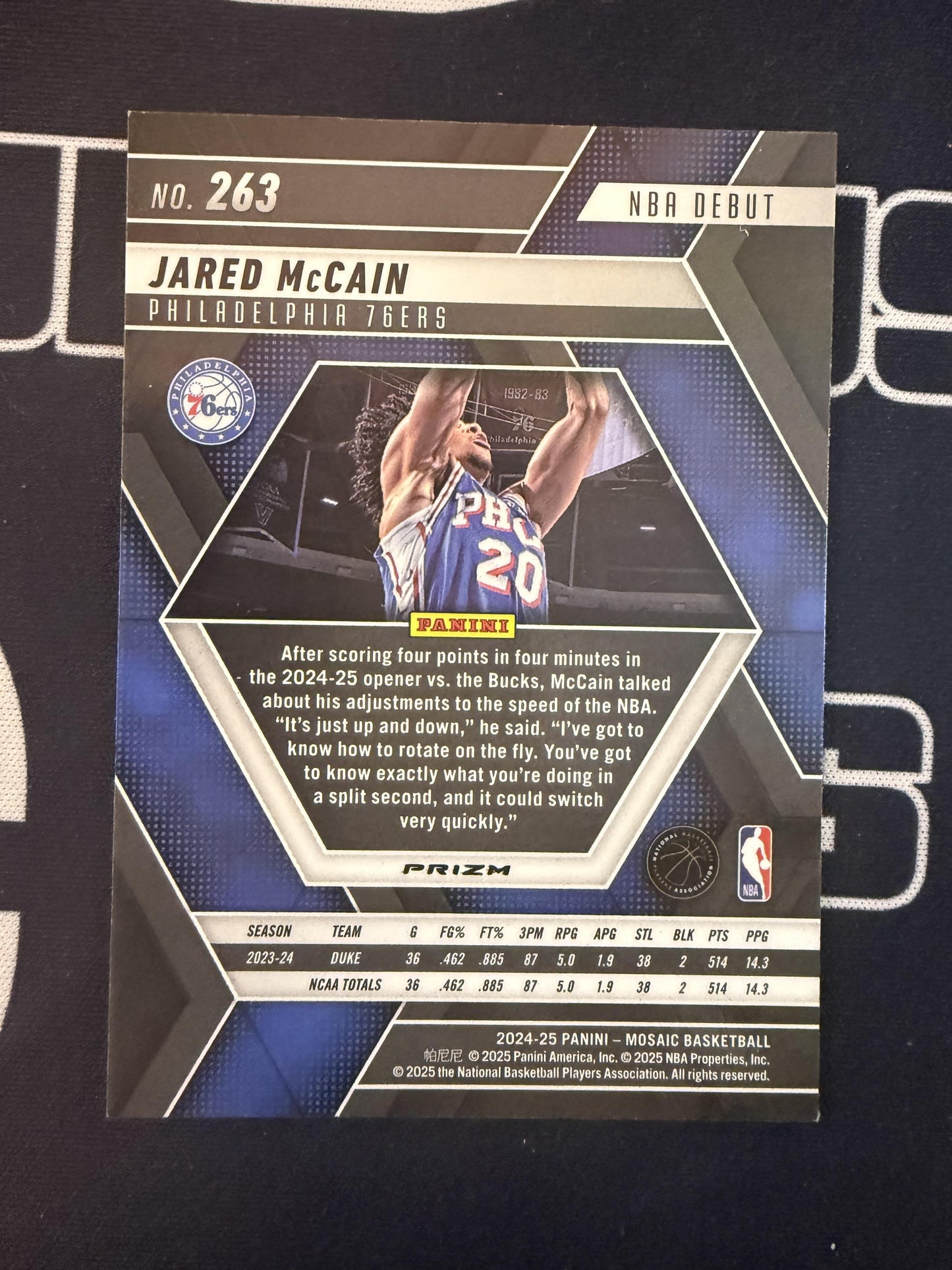 #263 Jared McCain 2024-25 Panini Mosaic Philadelphia 76ers sports Genesis Mosaic