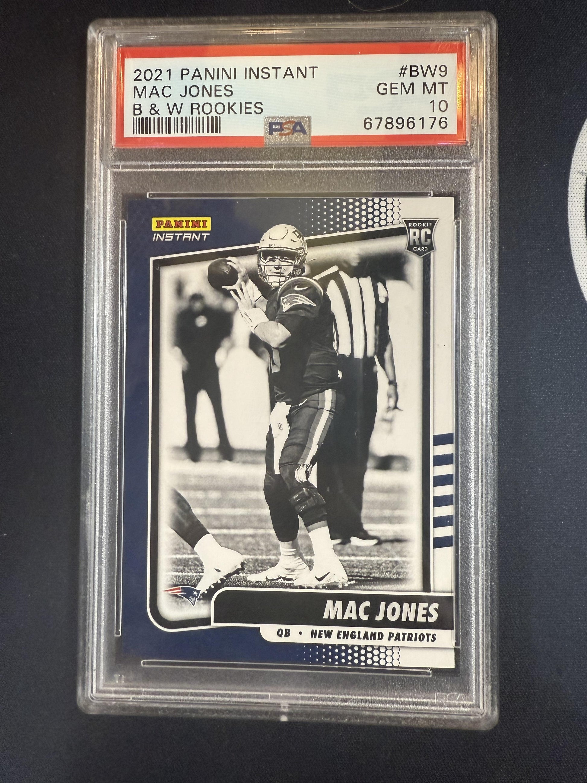 #BW9 Mac Jones 2021 Panini Instant Black and White Rookies New England Patriots