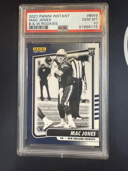#BW9 Mac Jones 2021 Panini Instant Black and White Rookies New England Patriots